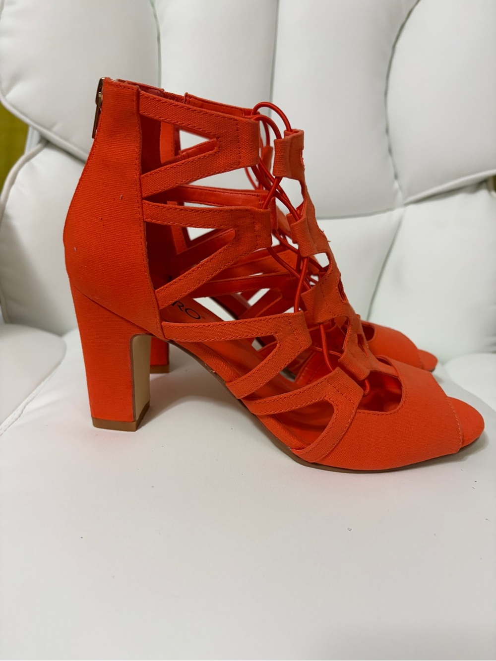 Ashro Orange Lace-Up Strappy Block Heel Sandals